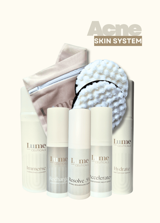 LumeCeuticals 5-step acne skincare system for oily and breakout-prone skin.